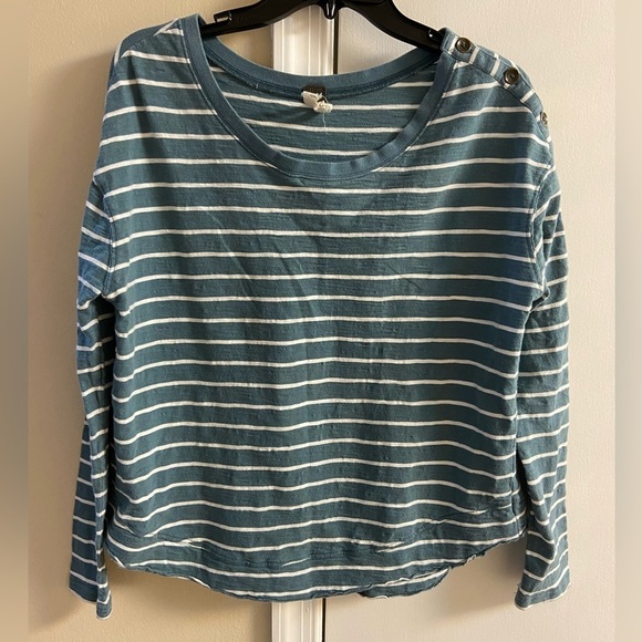 We the free crewneck top boxy fit striped dark teal oversized Small - Picture 1 of 7